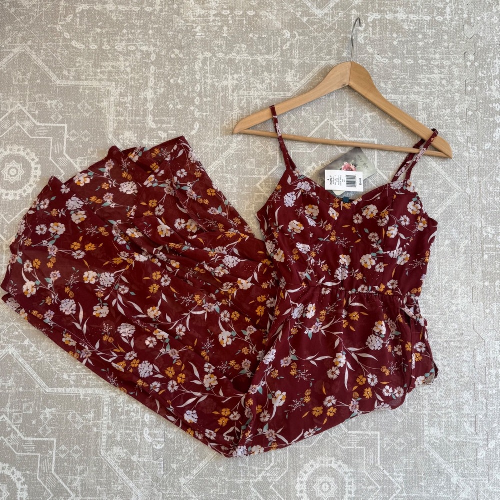 NWT Lily Rose Floral Print Midi Dress Burgundy Spaghetti Strap Women‎ XS